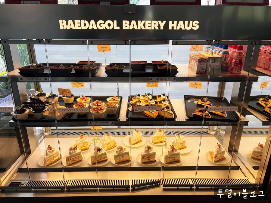 Cakes in the dessert display case