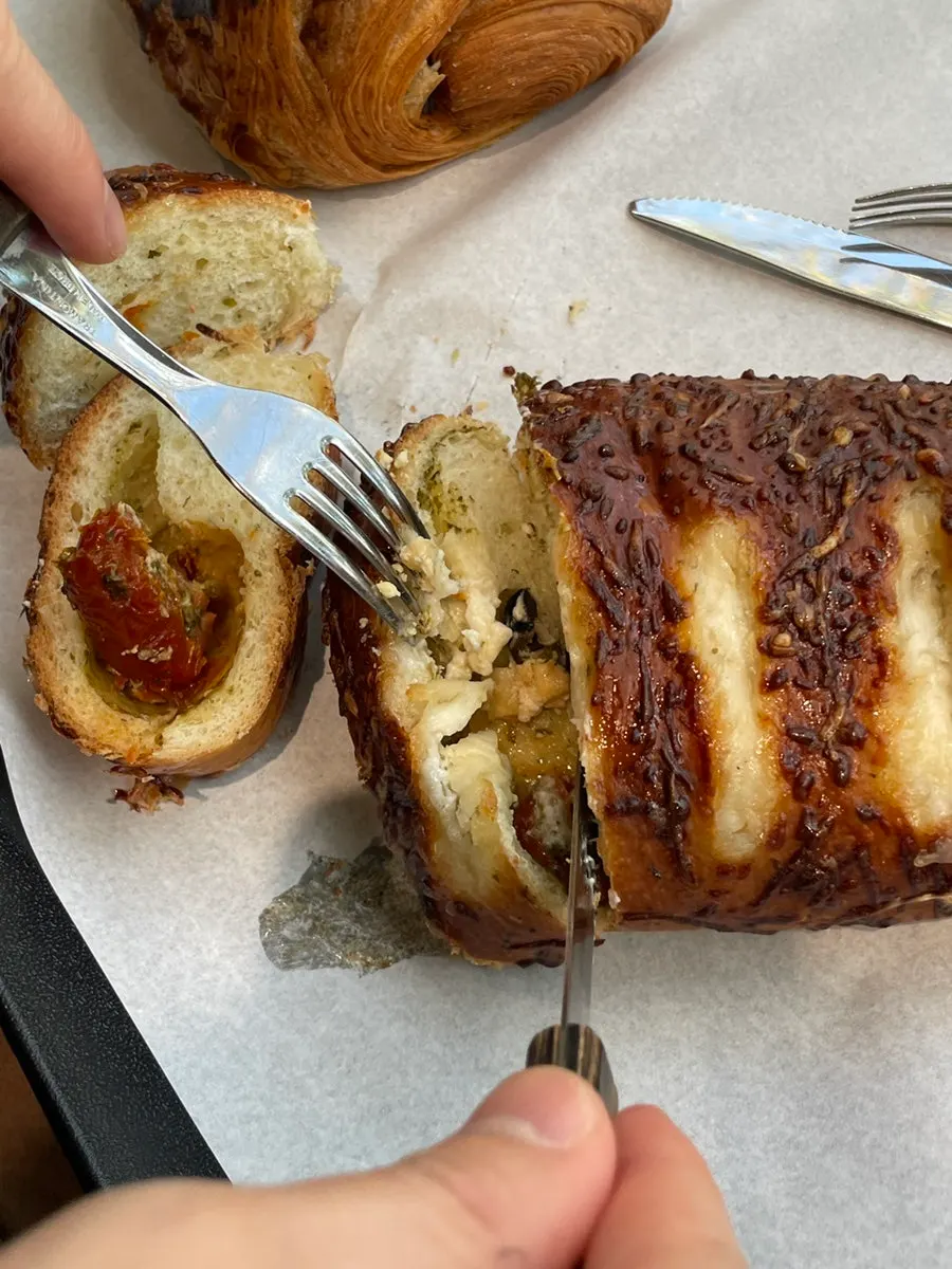 Basil tomato bread and pain au chocolat