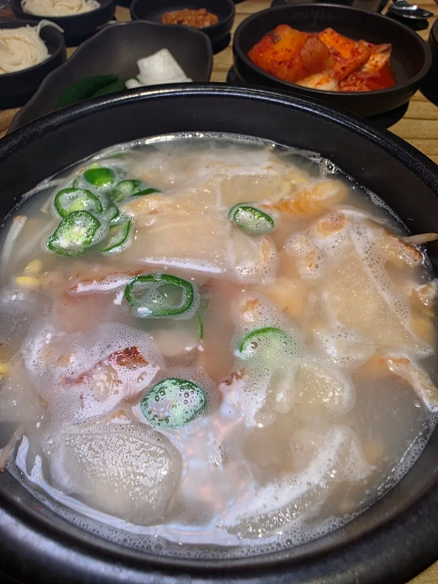 Dried pollack hangover soup in an earthenware bowl