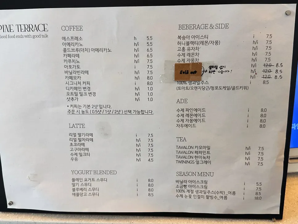 Menu minuman kopi dan jus buah