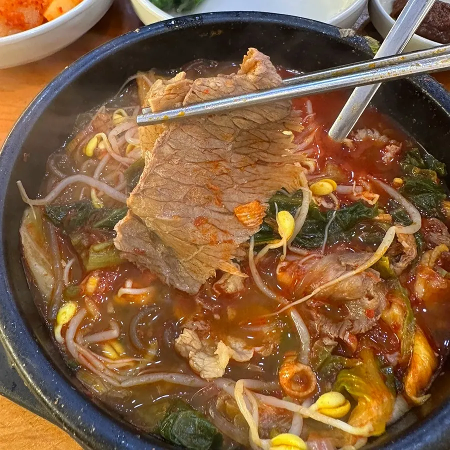 Haejangguk with glass noodles, bean sprouts, and ugeoji