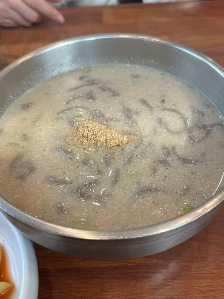 A steaming bowl of perilla buckwheat kalguksu