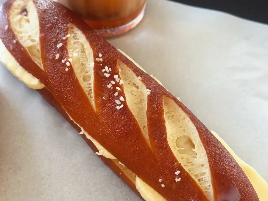 Salt bread paired with a café latte