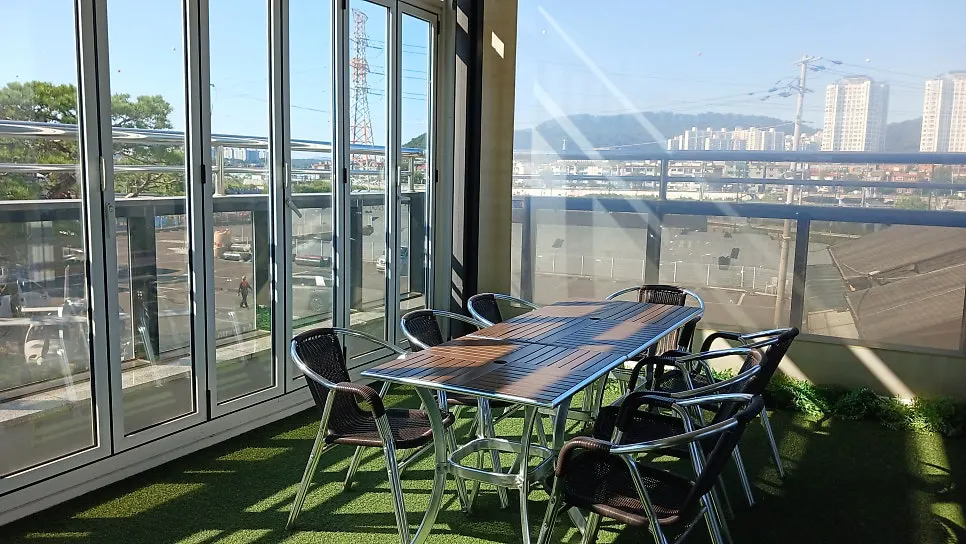Spacious seating area on Pine Terrace's second floor