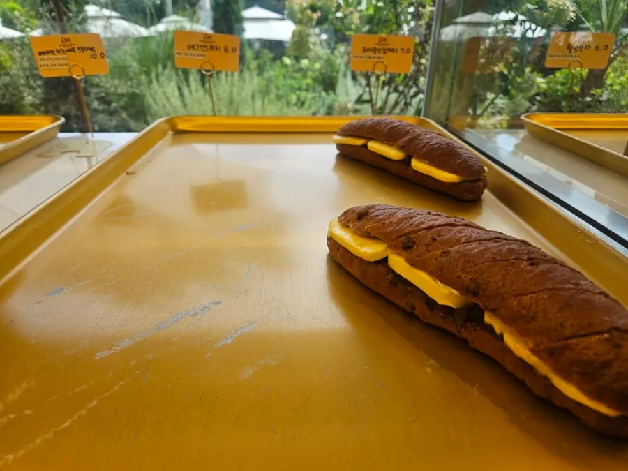Slice cakes lined up in the showcase
