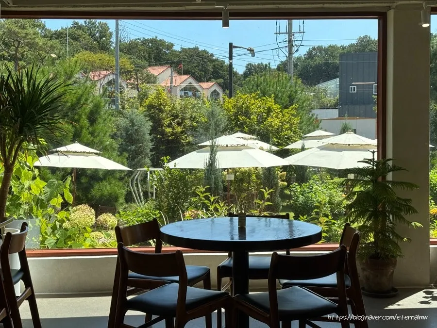 Café tables spaced well apart