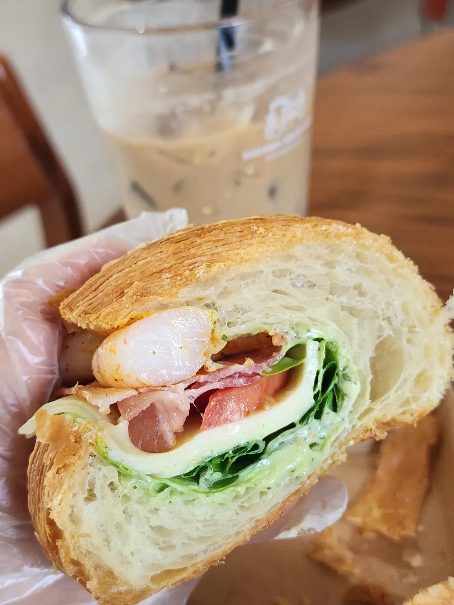 Cross-section of the chive cream cheese bagel