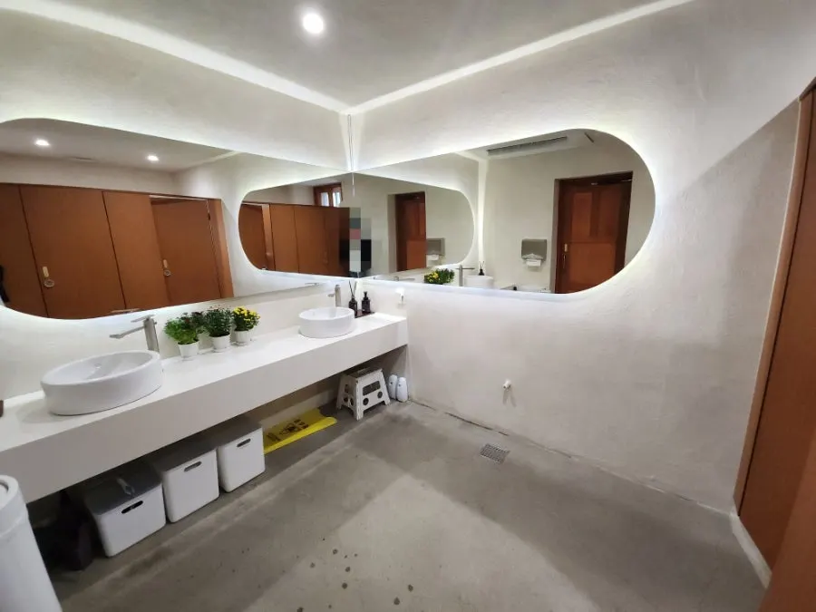 Interior of the café's clean, well-kept restroom