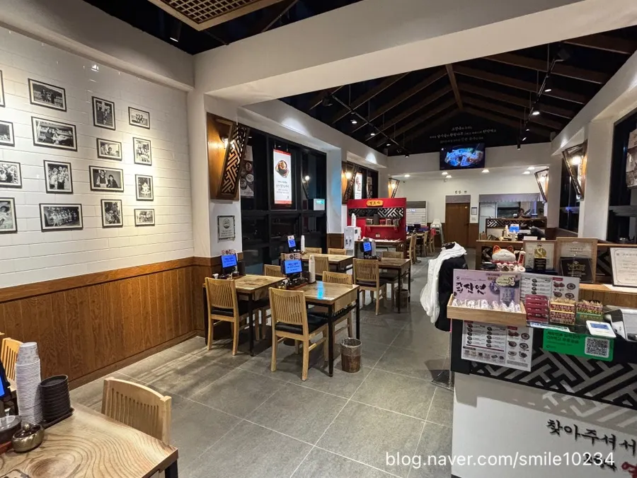 Spacious hanok-style interior of the restaurant