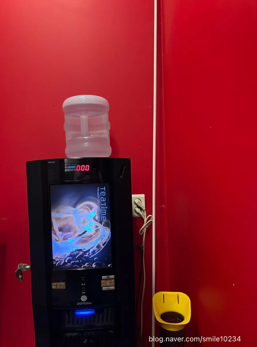 Vending-machine coffee inside the restaurant