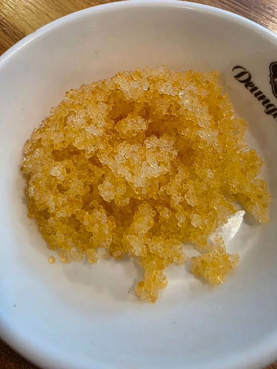 Steamed egg and flying fish roe served alongside
