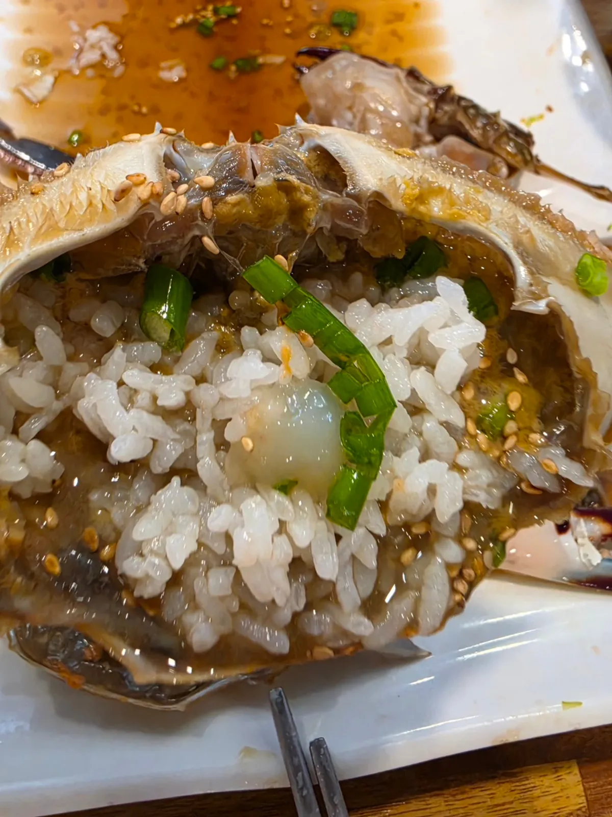 Crab-shell bibimbap eaten to finish the meal