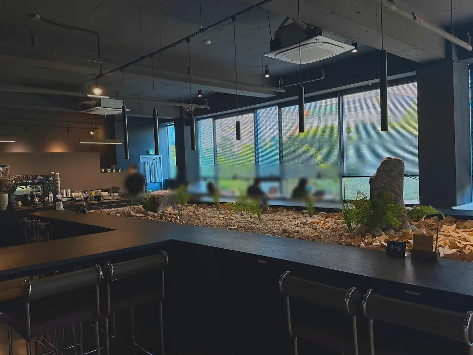 Modern café seating with metal tables and chairs