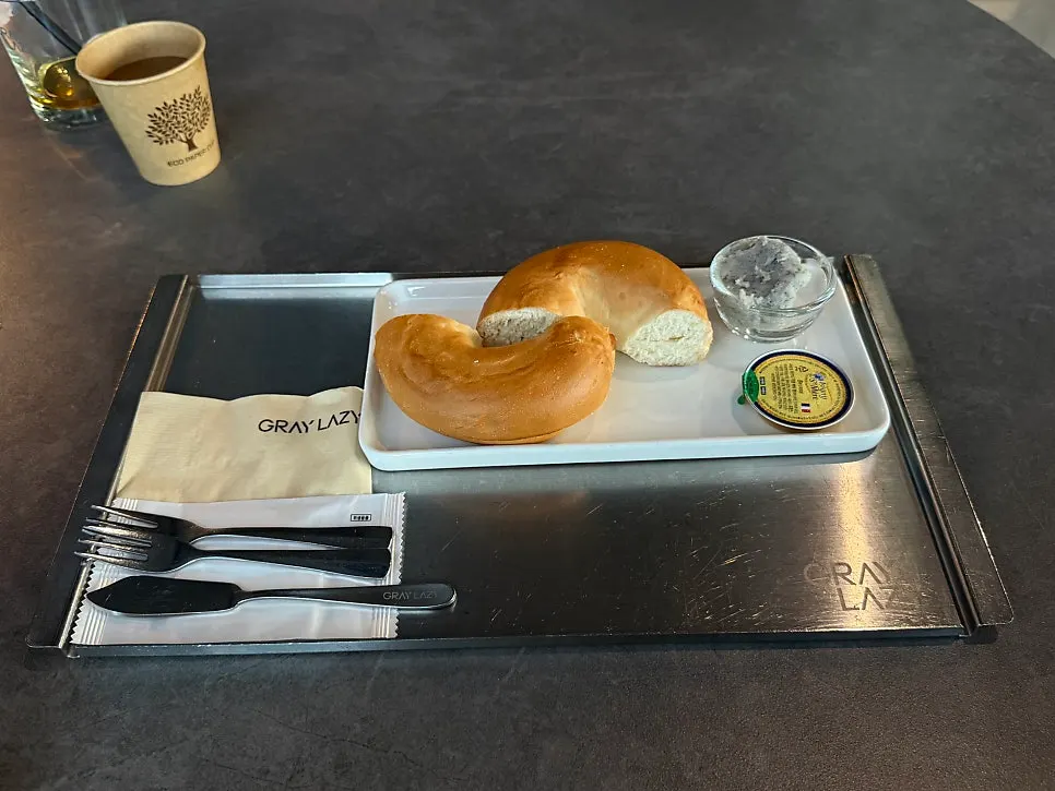 Bagel set with toasted bagel and black sesame spread