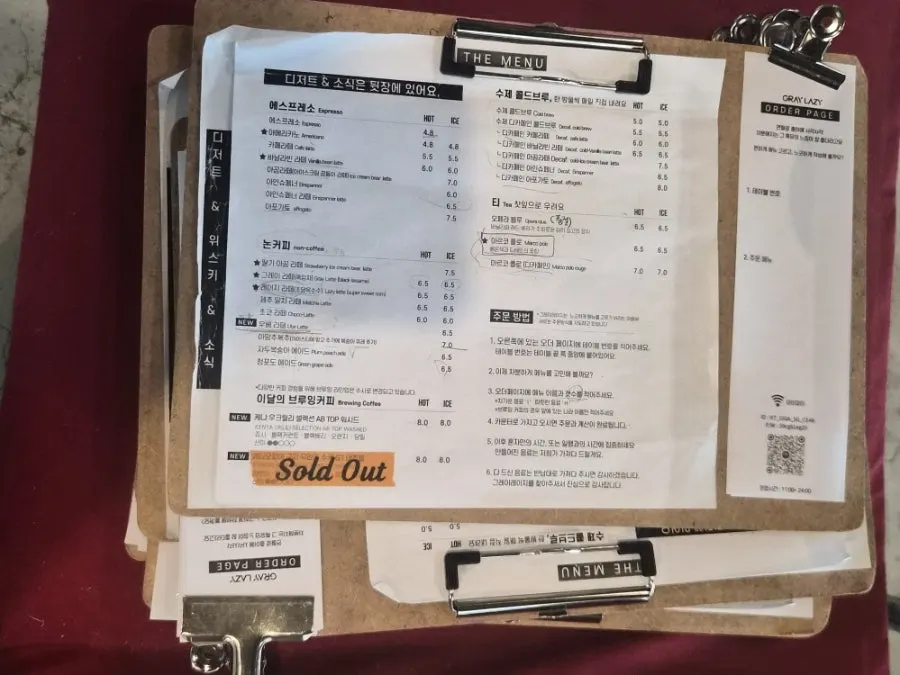 Stack of menus piled up at the entrance
