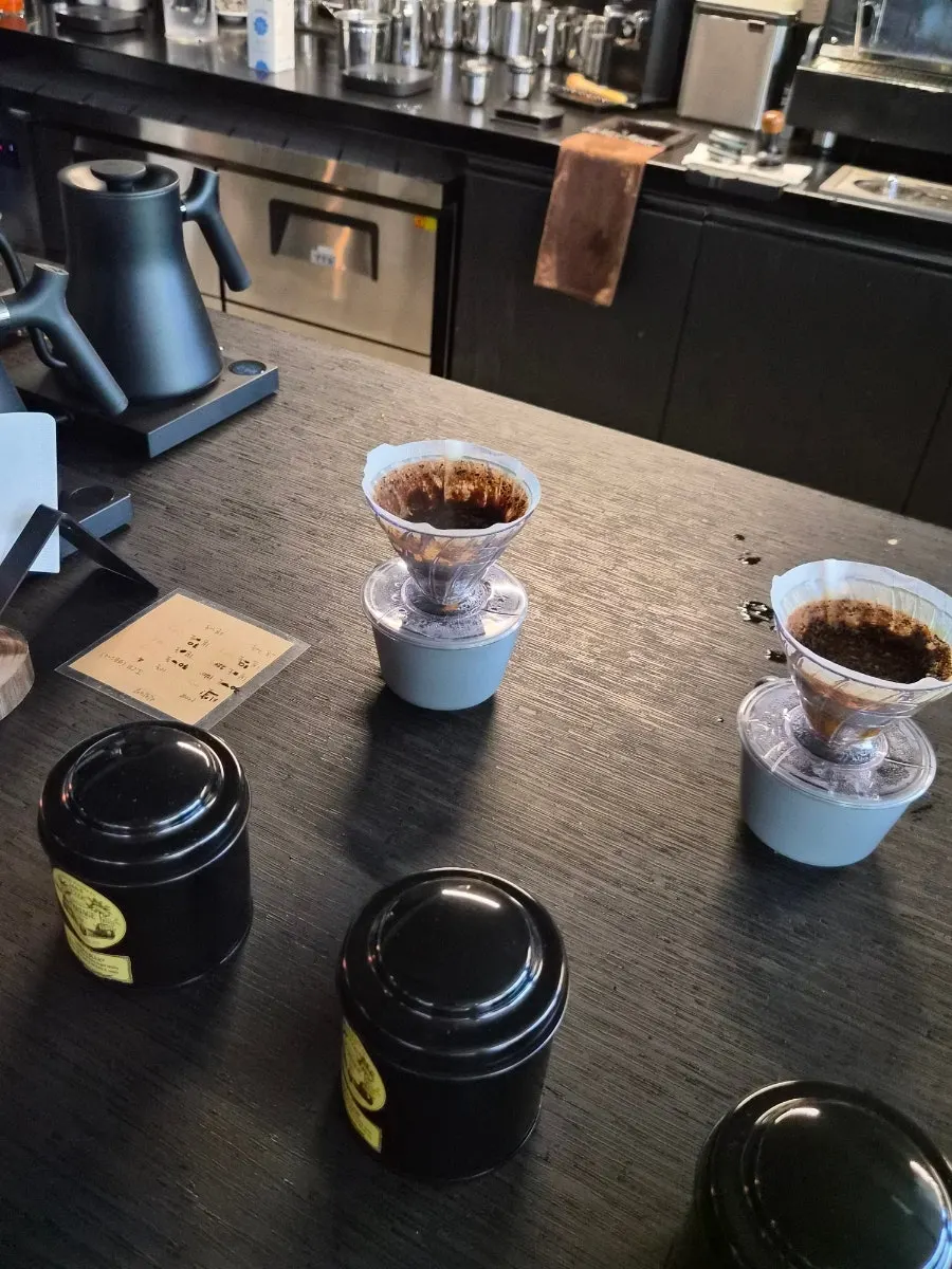 View around the gray-toned bar counter