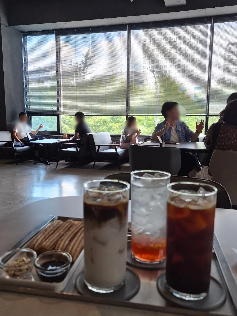 Café interior decorated with analog-style props