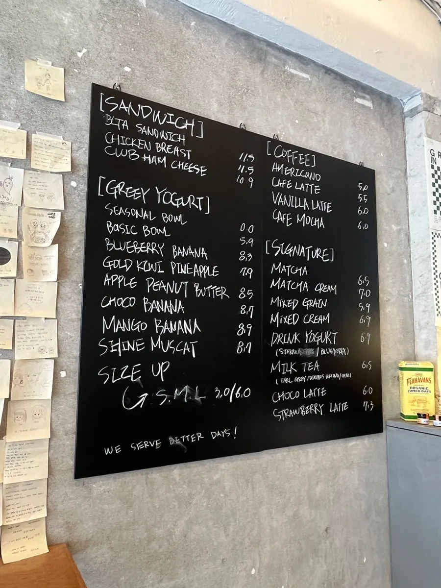 Grid in Greek's menu board