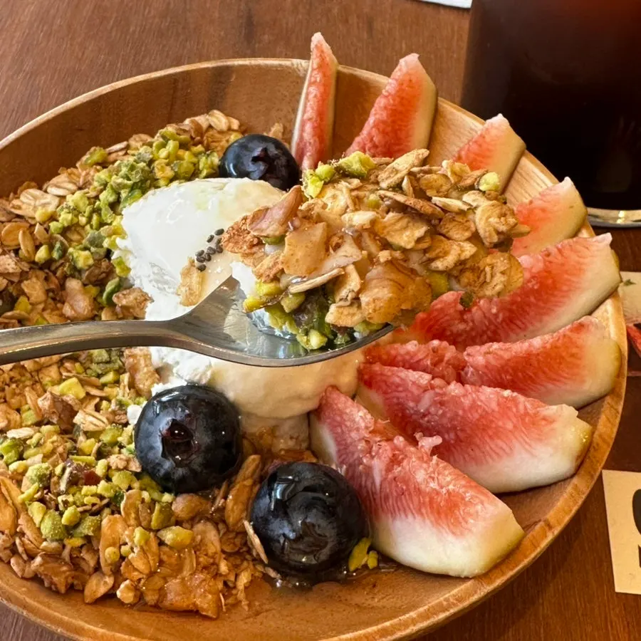 Spoonful of granola scooped up
