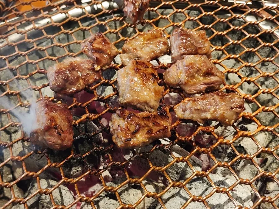 Uiseong garlic beef short rib grilling over charcoal