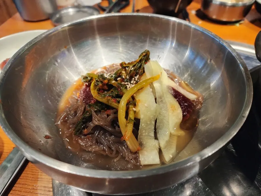 A bowl of dessert bibim-naengmyeon