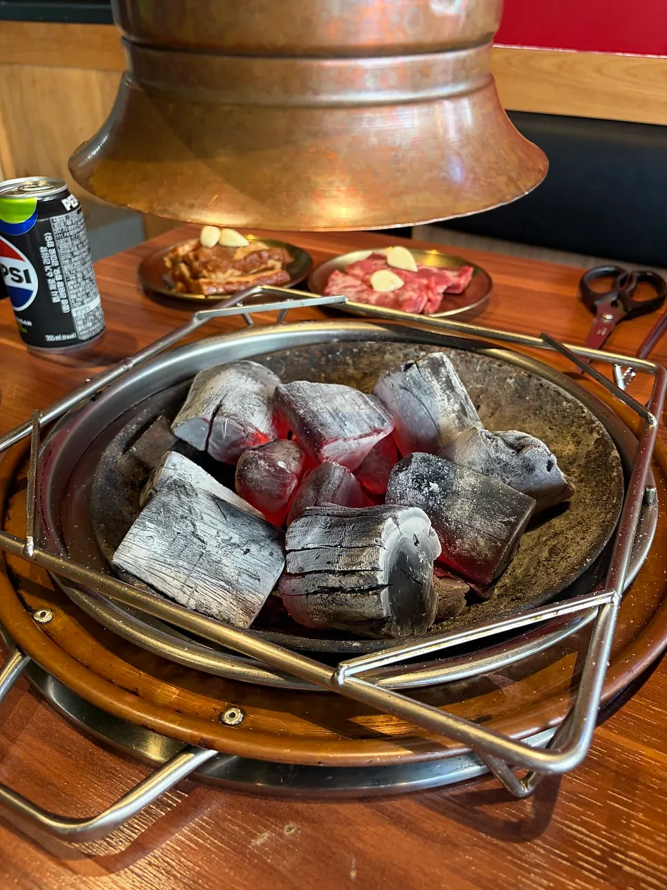Charcoal brazier set on the table
