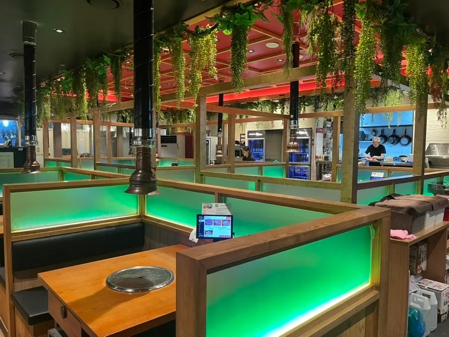 View of the dining room with room-style seating