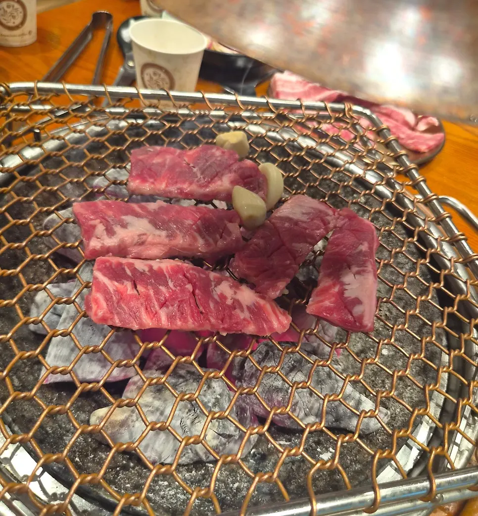 Meat placed on the charcoal grill