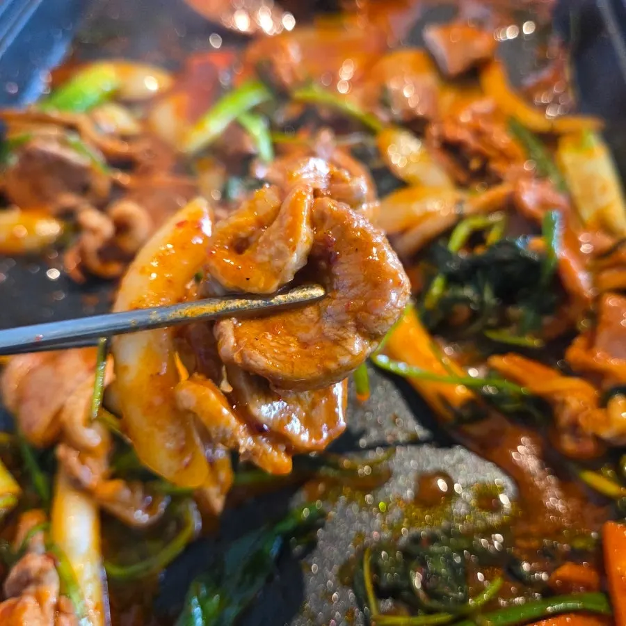 A piece of duck served with vegetables