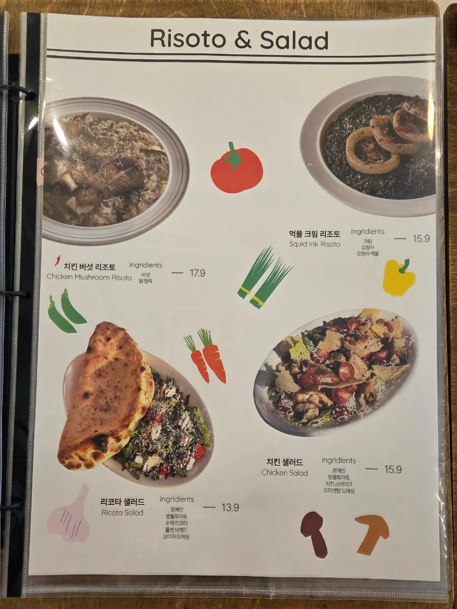 Daftar menu pasta dan pizza