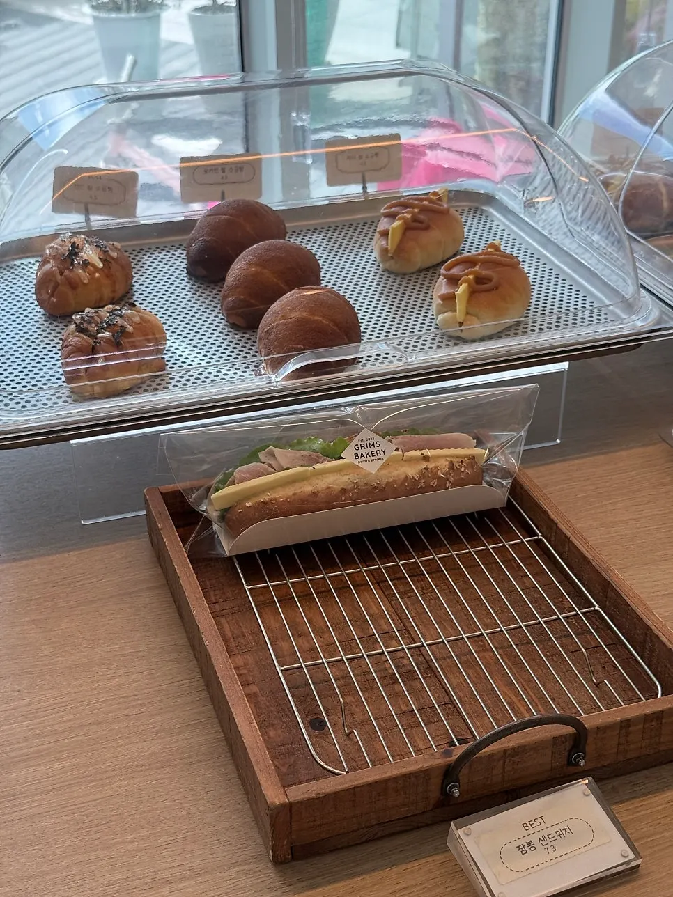 Salt bread and croissants on display