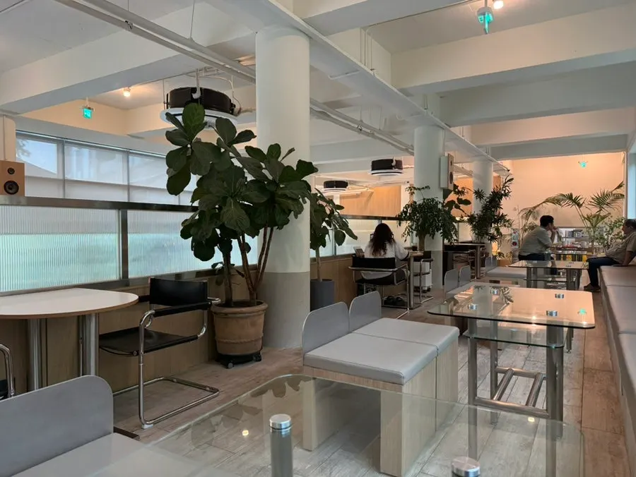 Café interior with roomy seat spacing