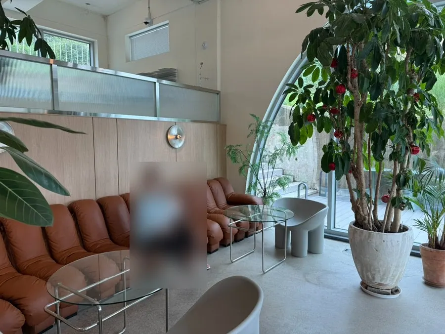 Clean, pleasant café interior view