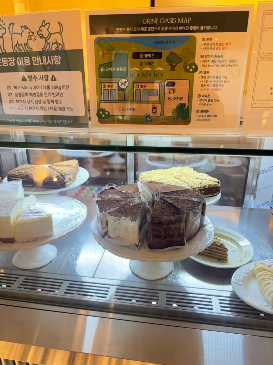 다양한 빵이 놓인 그리네 오아시스 베이커리 코너
