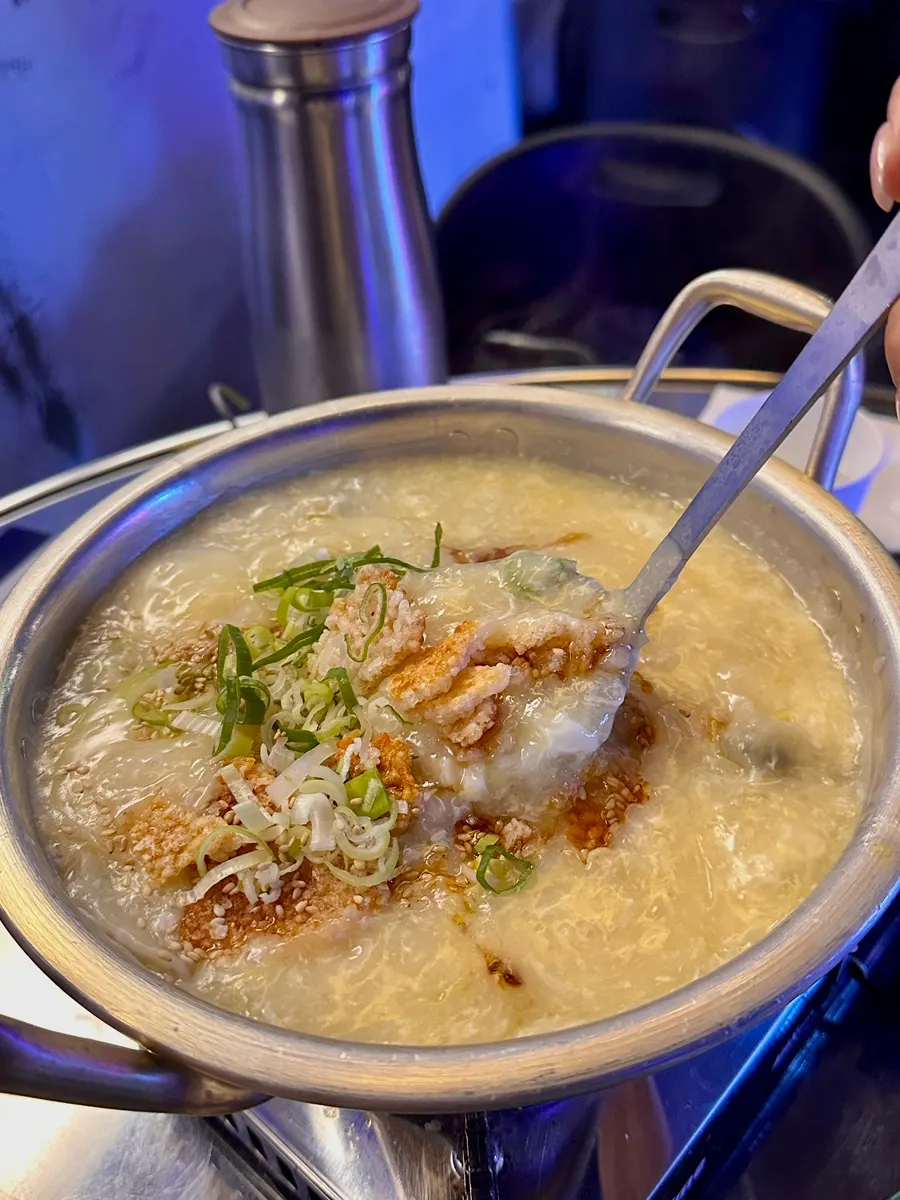 Broth with whisked egg in the dumpling egg soup