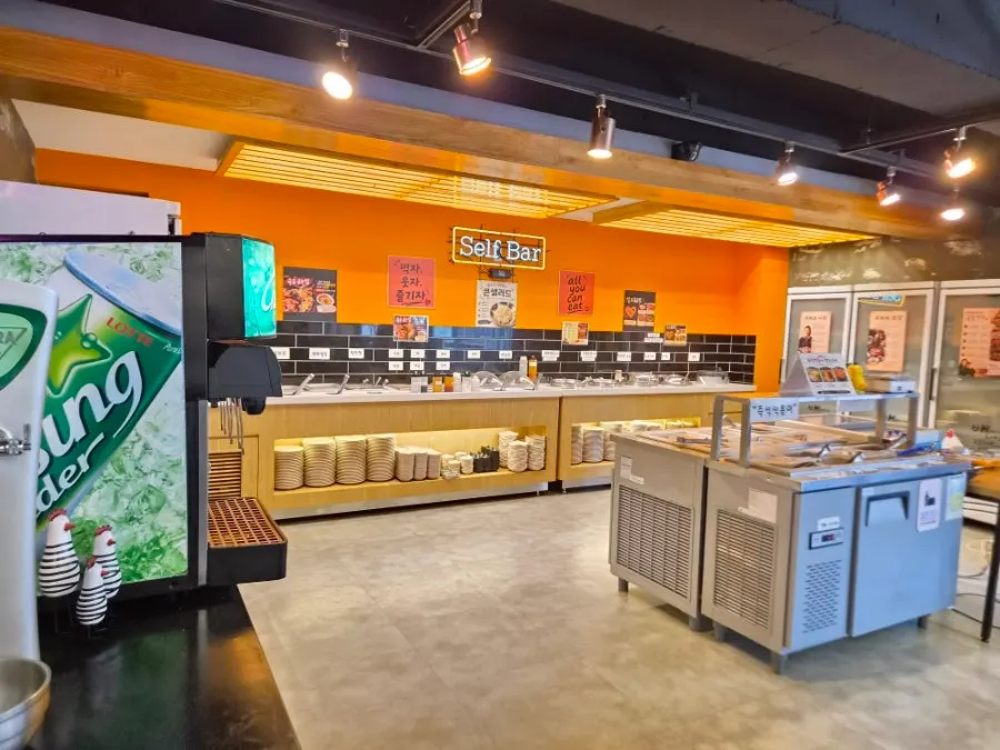 Full spread of the self-serve bar at Bak Jeongmi Dakgalbi