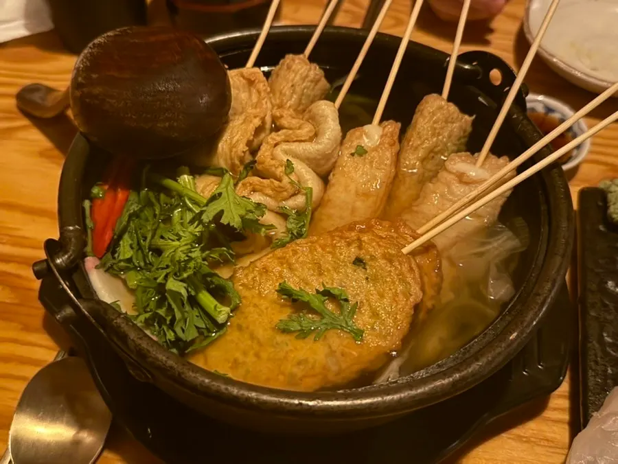 Table set with sashimi small and oden nabe