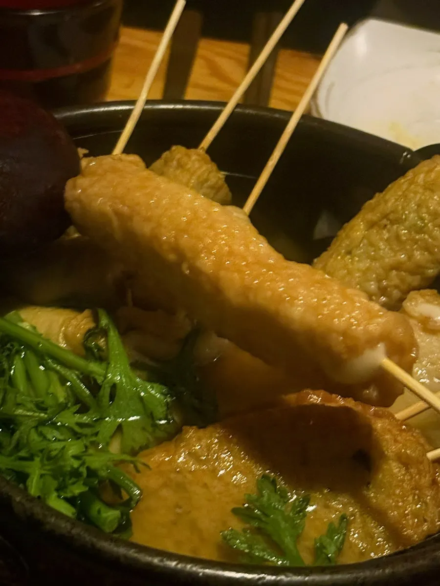 Curly fish cake and cheese fish cake skewers