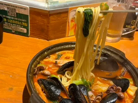 Grilled jjamppong loaded with seafood