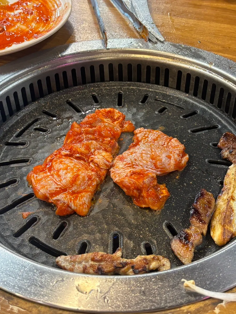Seasoned meat on the grill