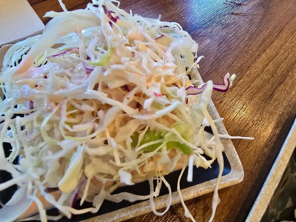 Japchae and salad on the self-bar