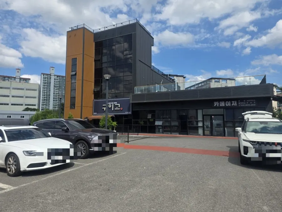 Spacious parking area in front of Guigo