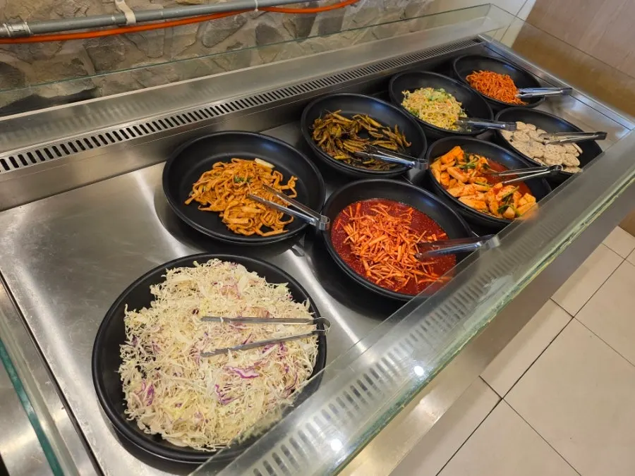 Basic banchan prepared at the self-serve corner