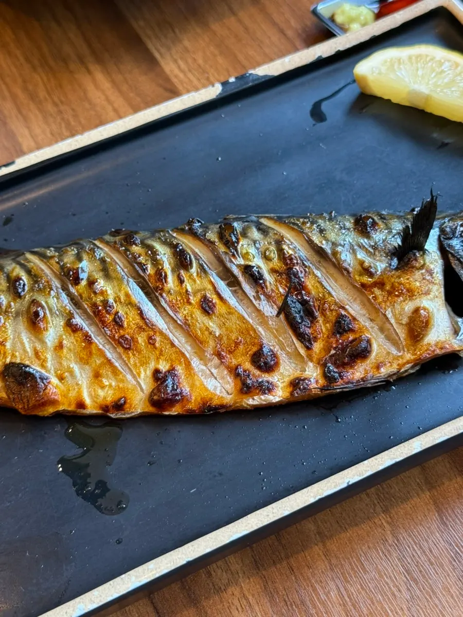 Grilled mackerel set table spread at Guigo
