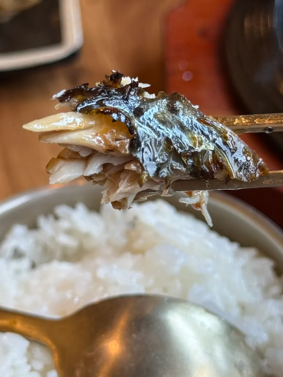 Mackerel flesh dipped in wasabi soy sauce