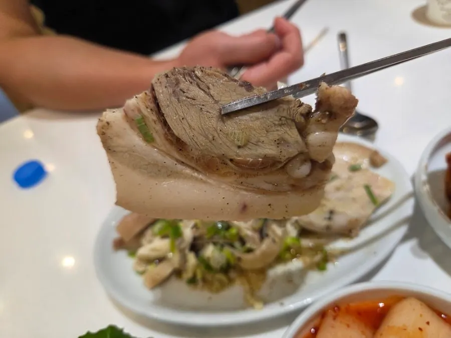 Close-up of tender boiled head meat
