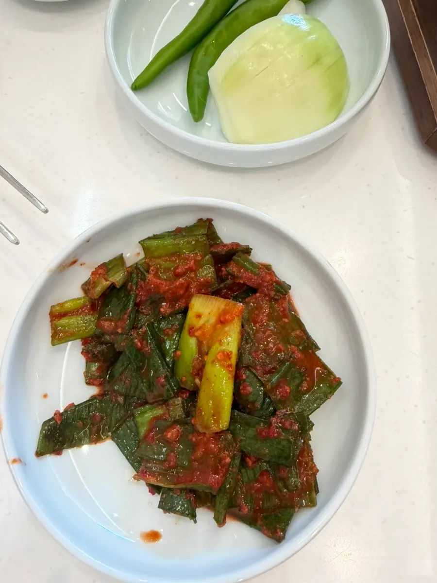 Green onion kimchi from the self-serve bar