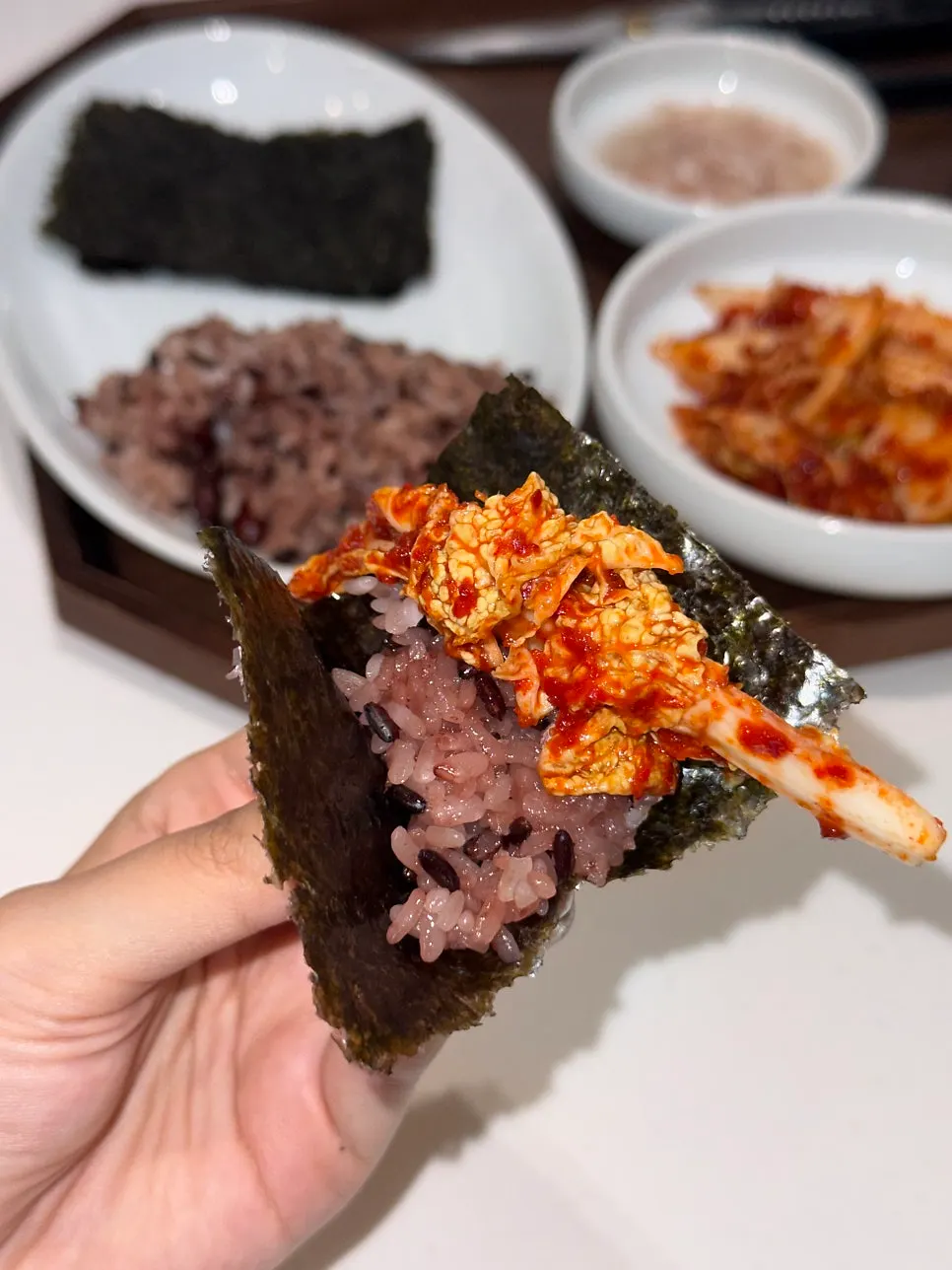 Plate of spicy green onion kimchi