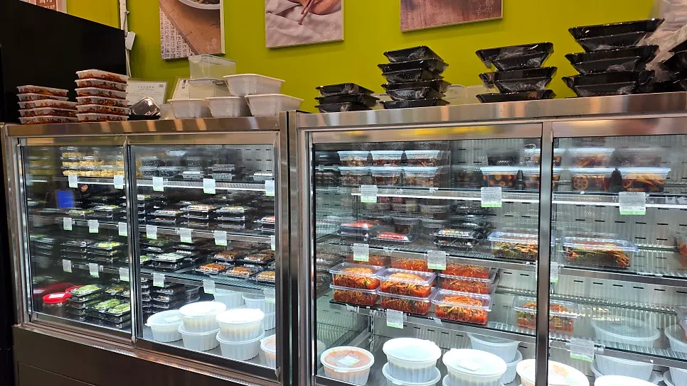Main side dishes and soups on the central display table