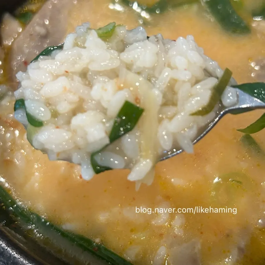 Inside of pork gukbap packed with meat